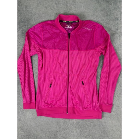 Brooks Jacket Womens Medium Pink Lightweight Dry Layer Windbreaker Run Happy - Picture 3 of 10